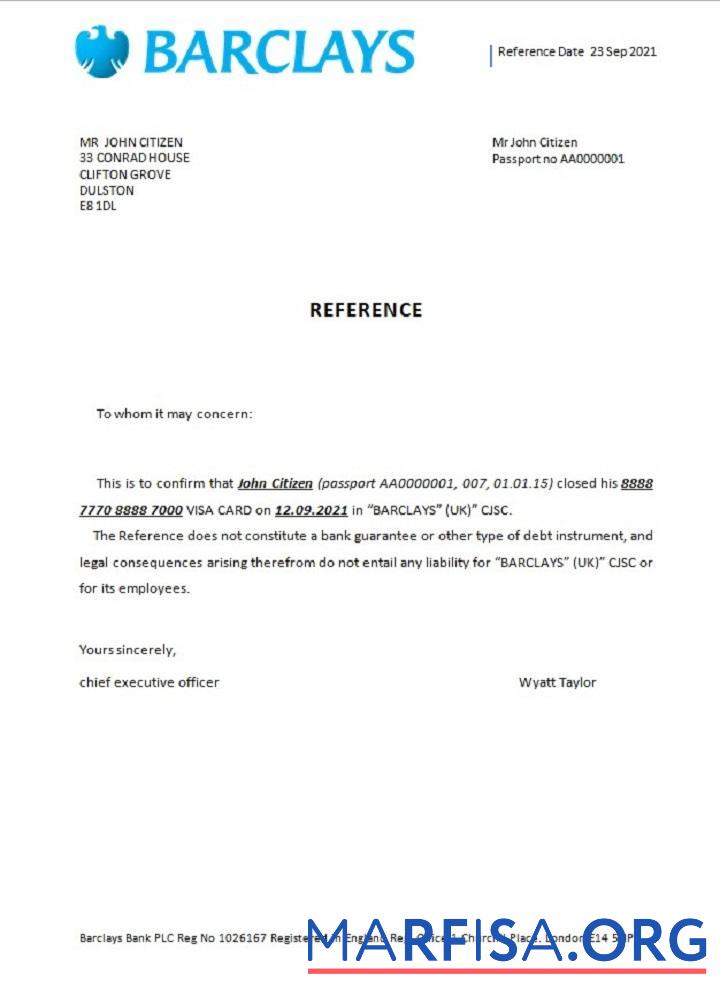 Blank United Kingdom Barclays closure reference template